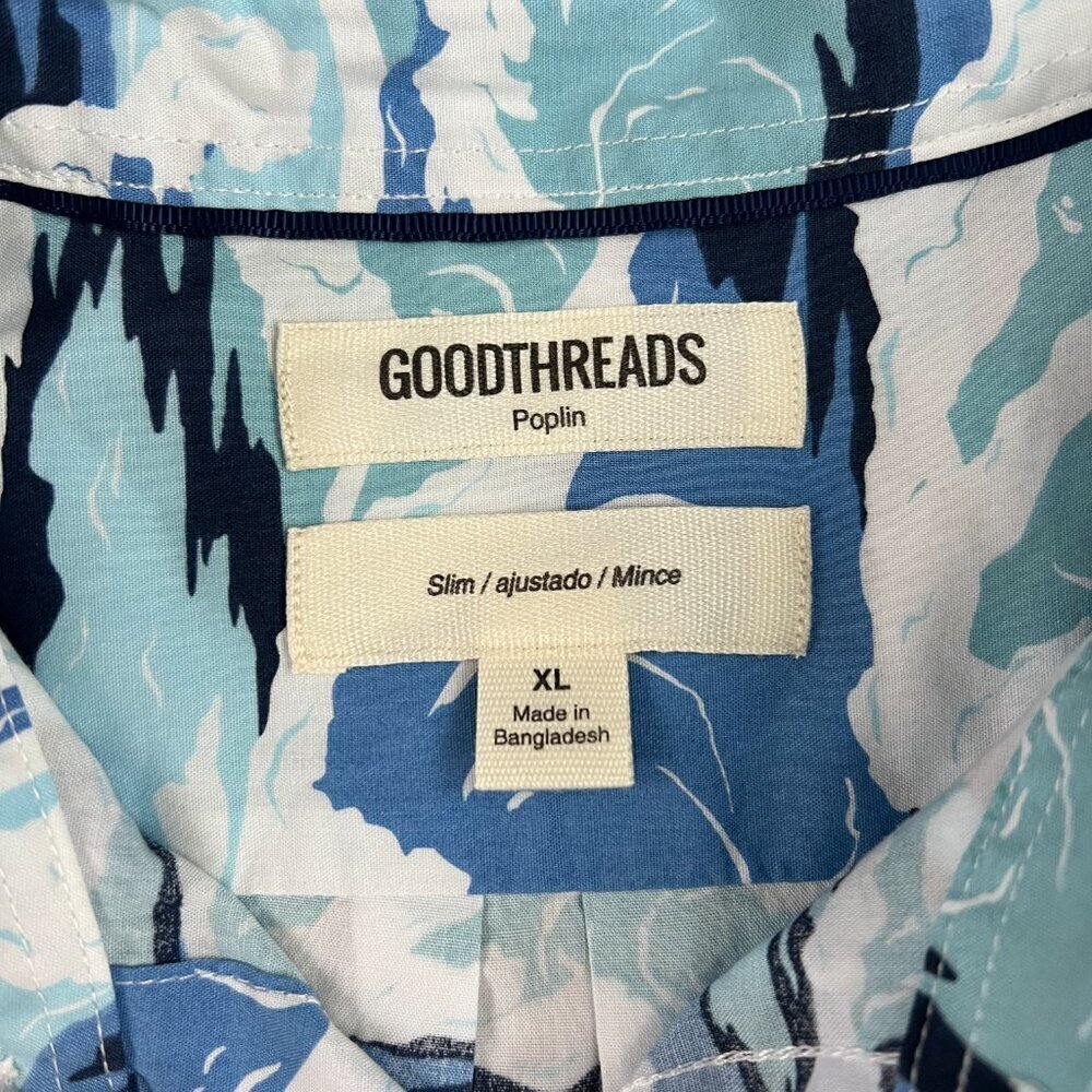 NEW Goodthreads Ocean Wave Men's Short-Sleeve Printed Cotton Shirt Sz XL - Picture 5 of 10
